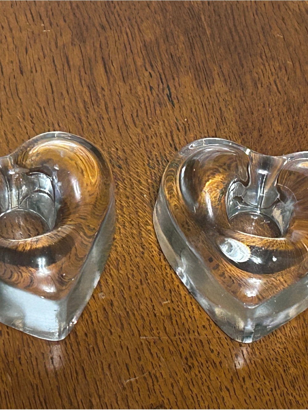 Orrefors Clear Heart Glass Tea Light Holders - Pair